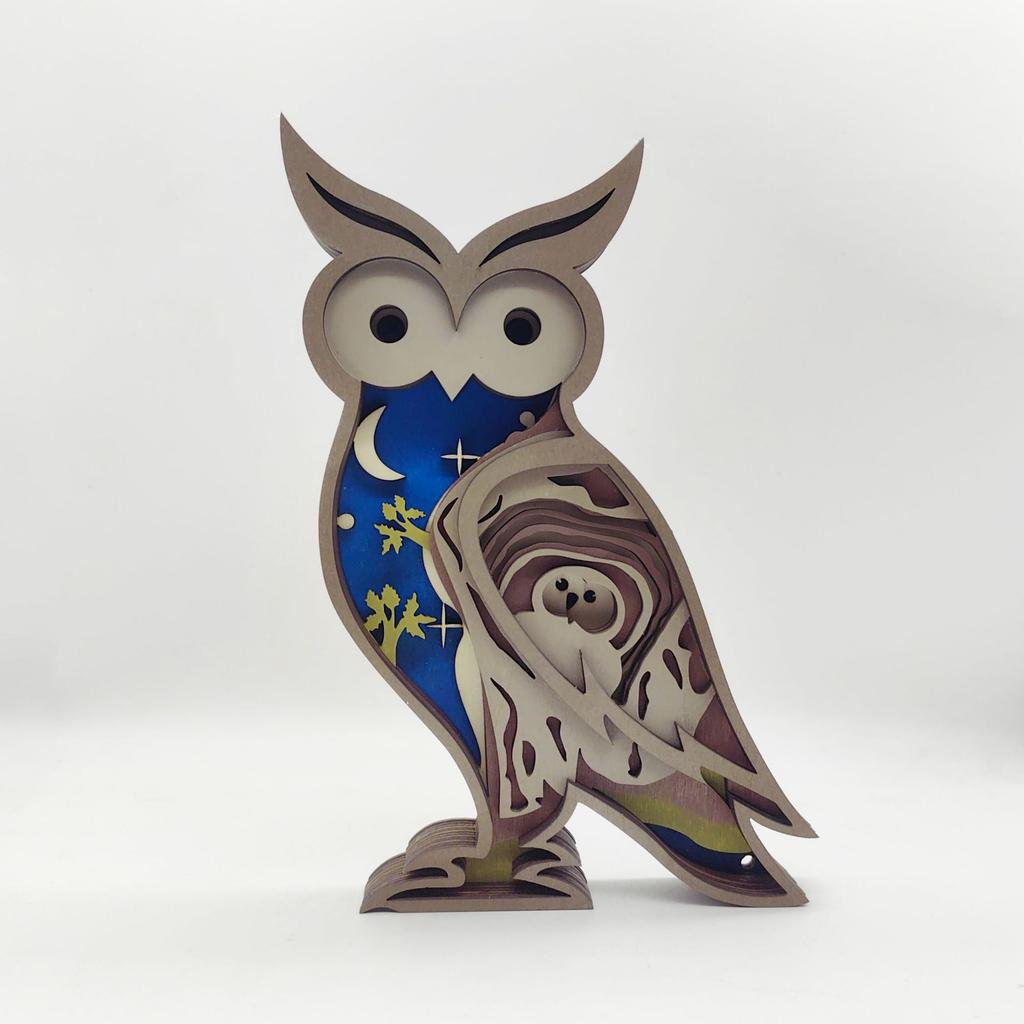 2025 New Nordic Style Creative Wooden Carving Ocean Forest Animals with Lighting Wood Crafts Ornaments Home Accessories