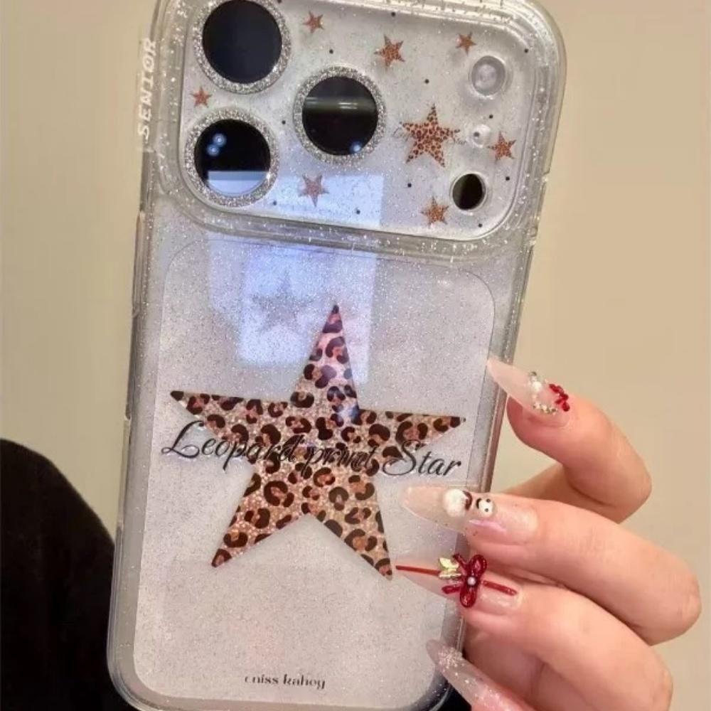 ins simple personality leopard print star suitable for apple 17anyard mobile phone case 15promax advanced sense girl heart protective case 14iPhone16