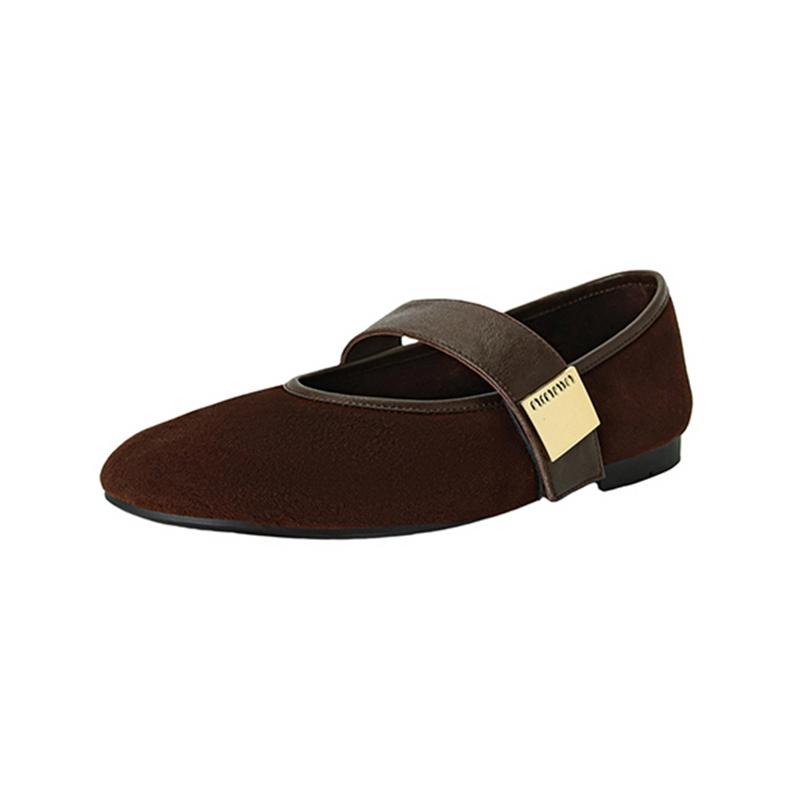 Fashion Women's new leather sheepskin round head metal belt buckle, low heel, large size, soft and comfortable Mary Jane single shoe