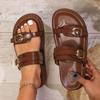 New Summer Round Toe Fashion Belt Buckle One Strap Women's Chunky Sole Slide Sandals
