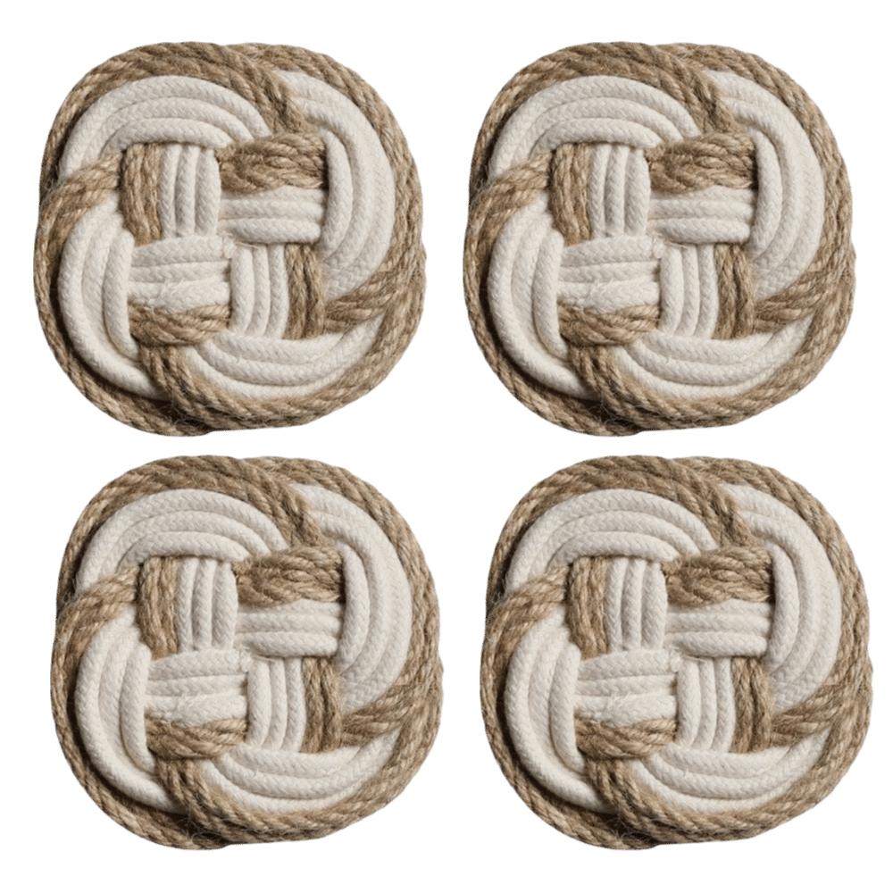 4pcs Braided Design Woven Drink Coasters Round Shape Cotton Coasters For Daily Household Use