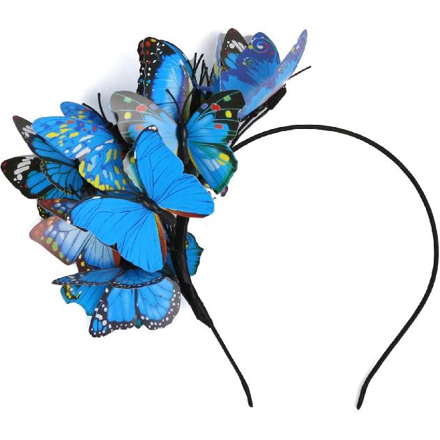 Coucoland Butterfly Fascinator Headband for Tea Party Halloween Costume | Vivid Plastic Monarch Butterfly, Handmade, Flexible Wires, Adjustable Fit,