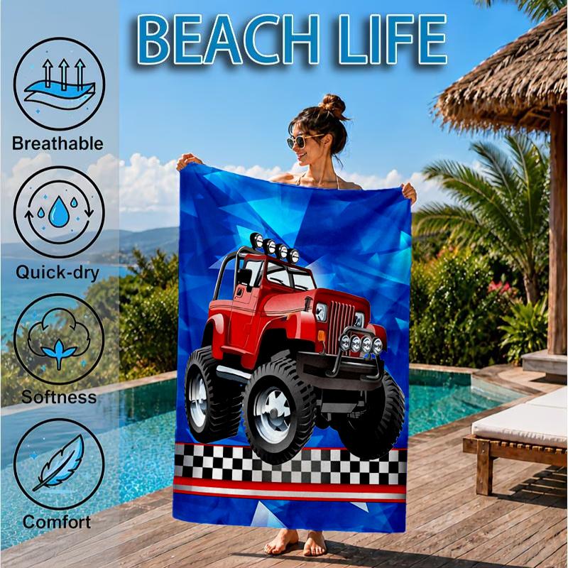 Nighttime Truck Drive Beach Towel, Microfiber Beach Towel, Perfect For Pool, Beach, Travel, Home Decor Beach Party Fan gifts