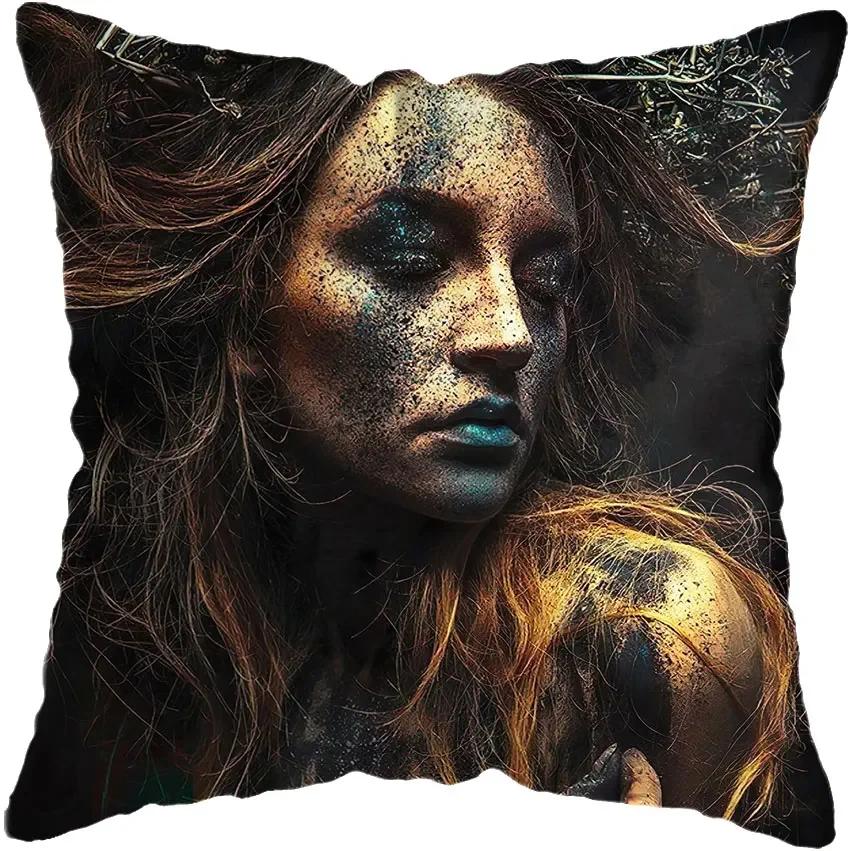 45*45CM Modern Living Room Black Gold African Lady Woman Style Look Art Deco Sofa Pillowcase Cushion Cover