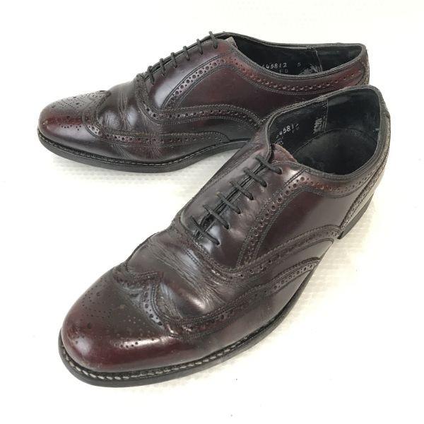 

70s-80s Vintage/FLORSHEIM/Leather Full Brogue Wingtip/9D/26.5-27.0/Reddish Brown/BROWN/Dress Shoes
