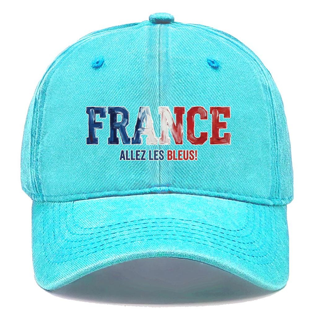 Sun Hat With "FRANCE" "ALLEZ LES BLEUS" Flag Printed , Adjustable Baseball Hat Slouchy Solid Color Retro Cozy Man's Cap