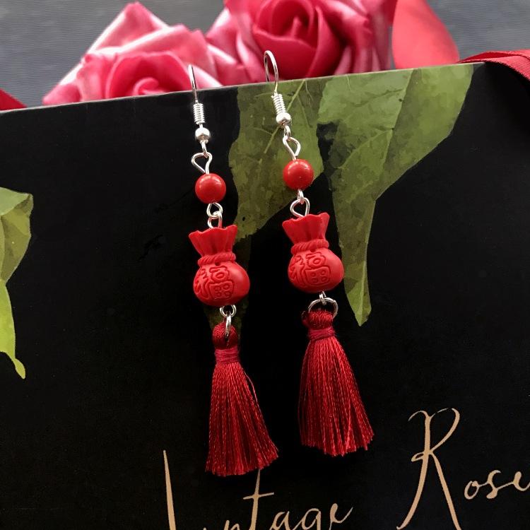 Klassische Mode rote Zinnober Quastenohrringe Retro romantische Rosenblüten Ohrringe Weiblichkeit vielseitige Brautohrringe
