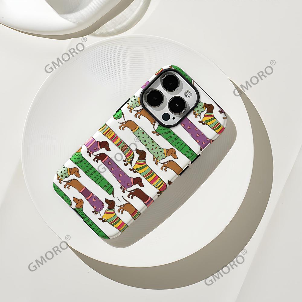 Korean soft cute cartoon dachshund dog striped apple 16e mobile phone case iPhone17pm anti-drop film case 14pro