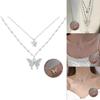 Stylish Adjustable Double Layer Butterfly Pendant Necklace With Hypoallergenic Material