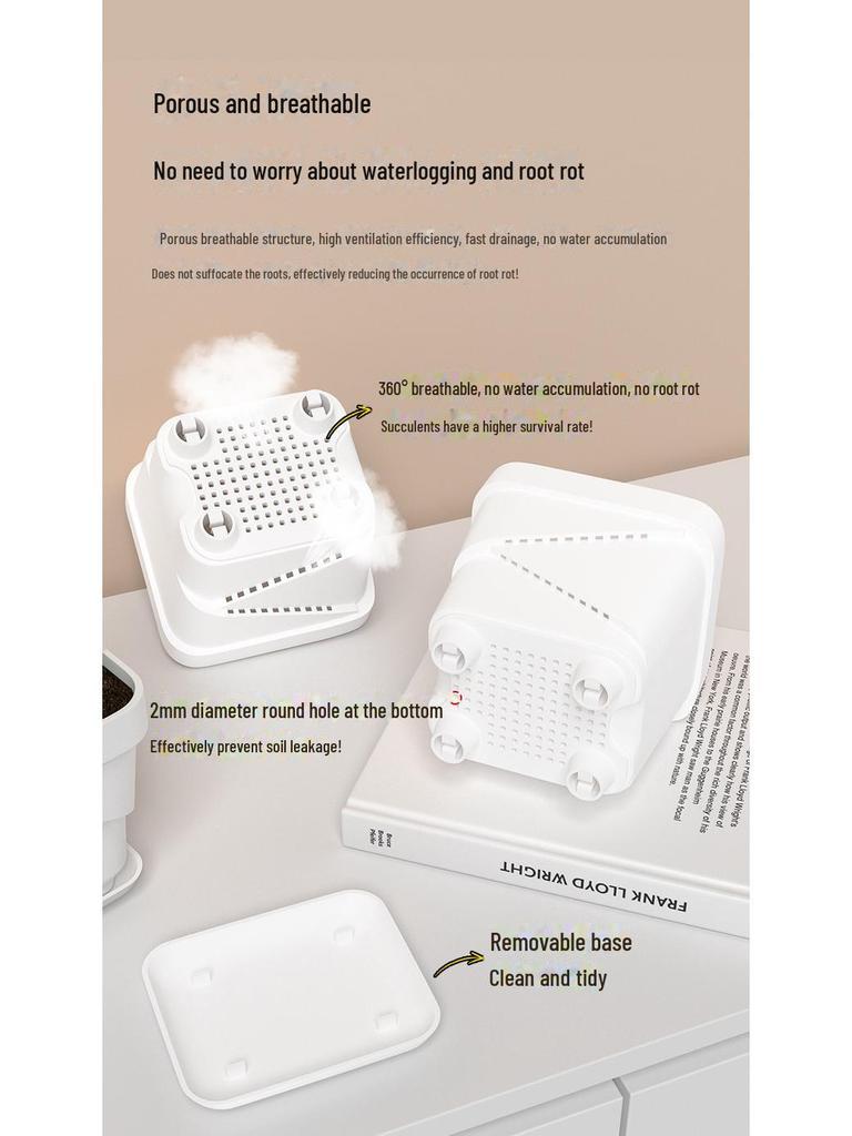 Exquisite Square Succulent Pots with Breathable Plastic Base for Office