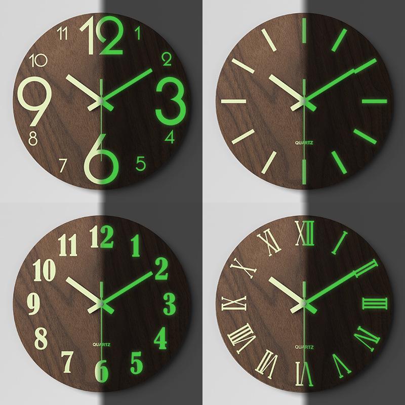 Luminous Wall Clock Bedroom Silent Clock Home Living Room Clock Wall Hanging Simple Quartz Clock Wood 12 Inches 30CM