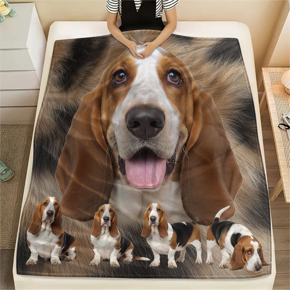 1 pièce Couverture en flanelle avec imprimé Basset Hound, Haute qualité Confortable pour toutes les saisons, Décoration intérieure, Chaleur et Confort, Parfait pour les cadeaux