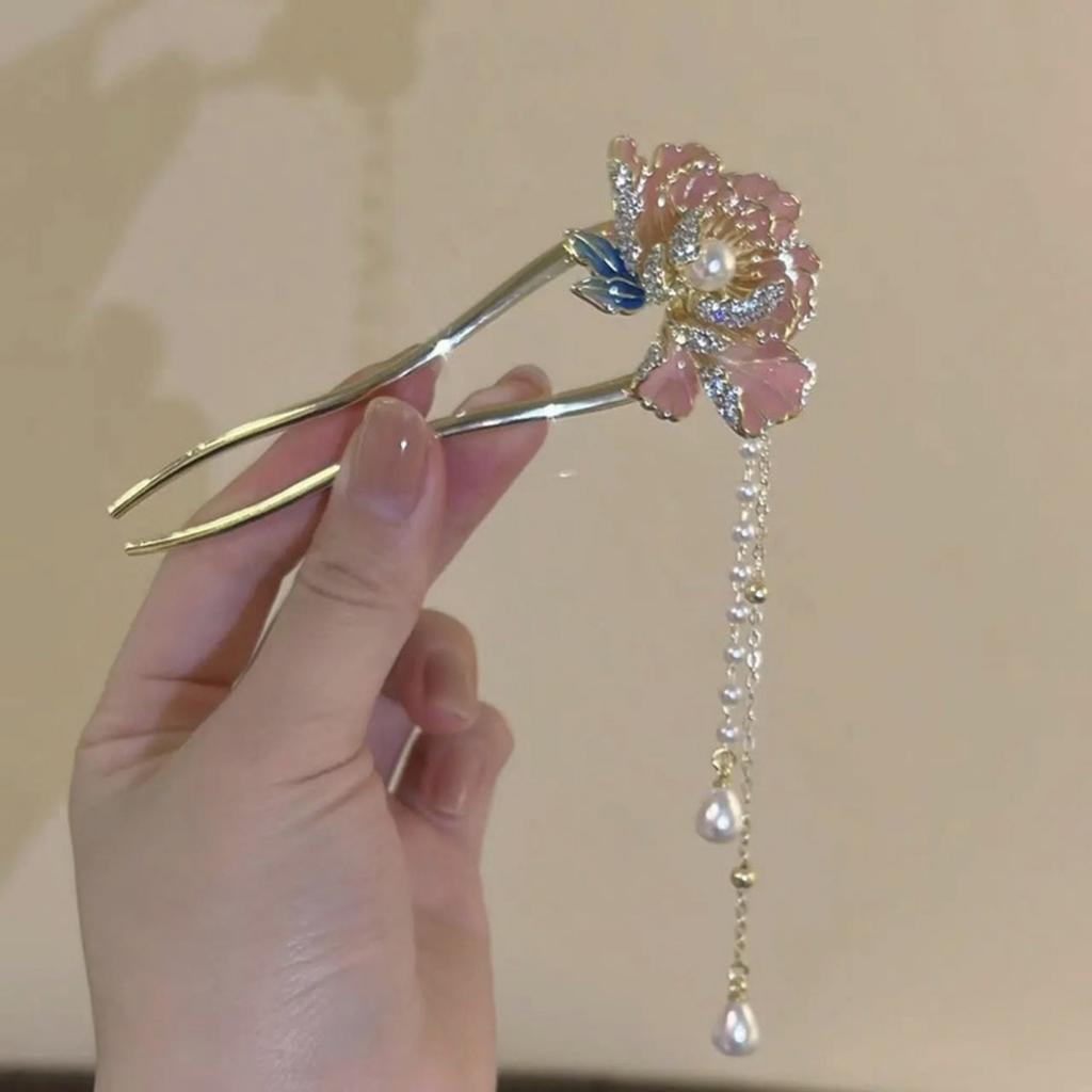 Super Nieśmiertelna Piwonia Chwost Spinka do Włosów, Nowa Chińska Spinka do Włosów Wysokiej Klasy Dziecięca, Starożytne Nakrycie Głowy Hanfu, Spódnica Końska Twarz z Akcesoriami.