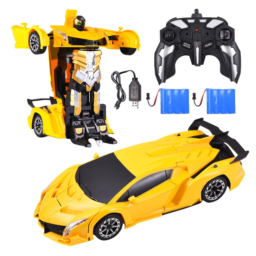 Coche de Control Remoto, Juguetes Transformables para Niños y Niñas, Deformación a Robot con un Botón con Luces a