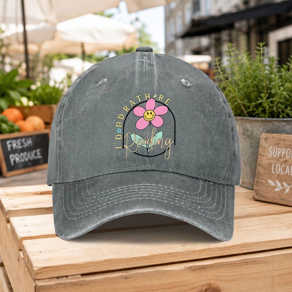 Id Rather Be Reading Baseball Cap  Lightweight Hook  Loop Snapback Unisex Washed Hat for Unisex  Women Book Lovers Gift