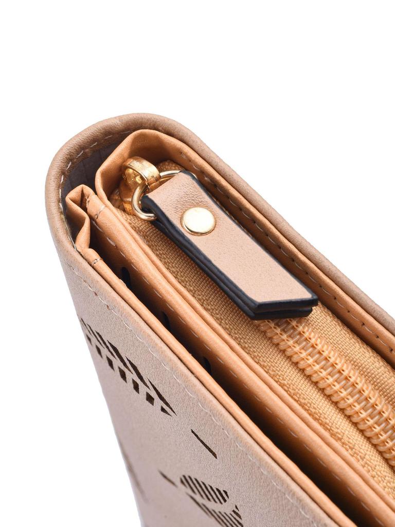 Women's Classic Long Wallet with Leaf Cutout and Zipper Clasp