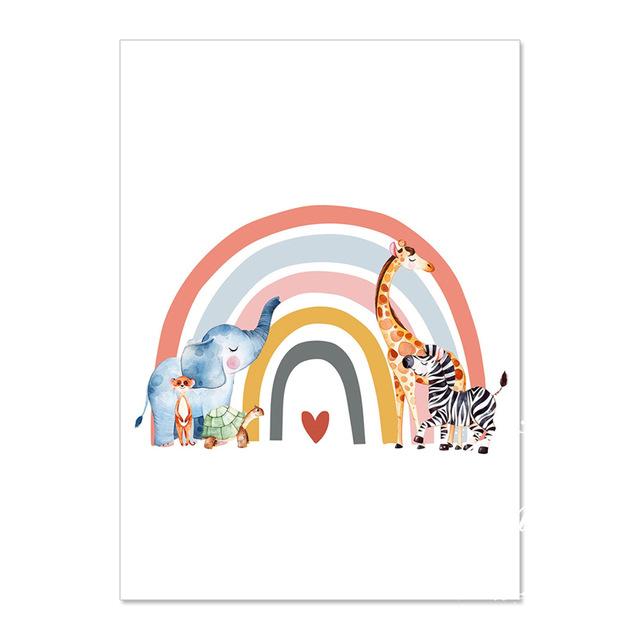 Baby Nursery Wall Poster Print Rainbow Animal Canvas Painting Nordic Wall Art Children Bedroom Wall Picture Kids Room Decor Art