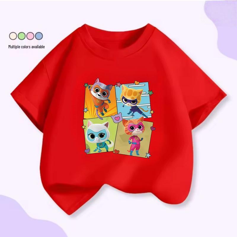 Super Cat Agent Team Cartoon Print Summer T-Shirt for Kids