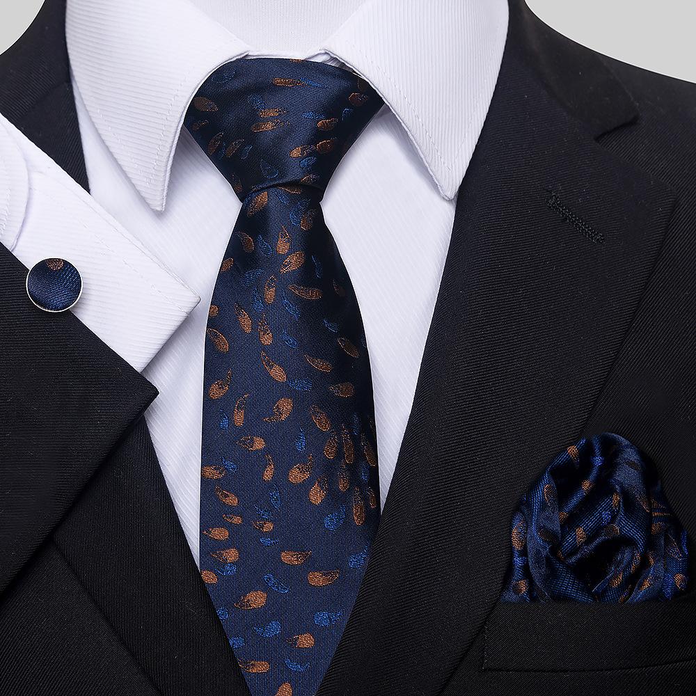 Korean Version Of Casual Floral Tie Men'S Jacquard Polyester Silk Pocket Towel Cufflink Tie Set
