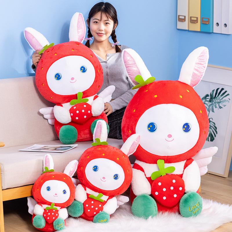 Fluffy Cute And Strawberry Rabbit Plush Toy Ideal Decorative Pillow Home For