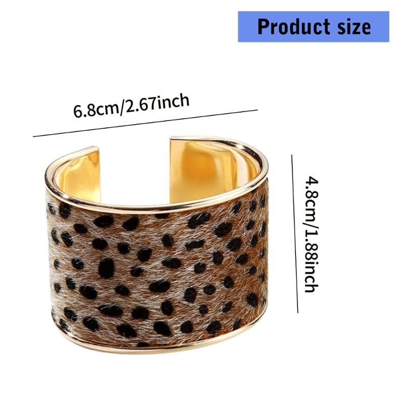 Adjustable Leopard Print Wide Cuff Bracelet Flocking Texture Wristband For Comfort Alloy Construction Stylish Wear