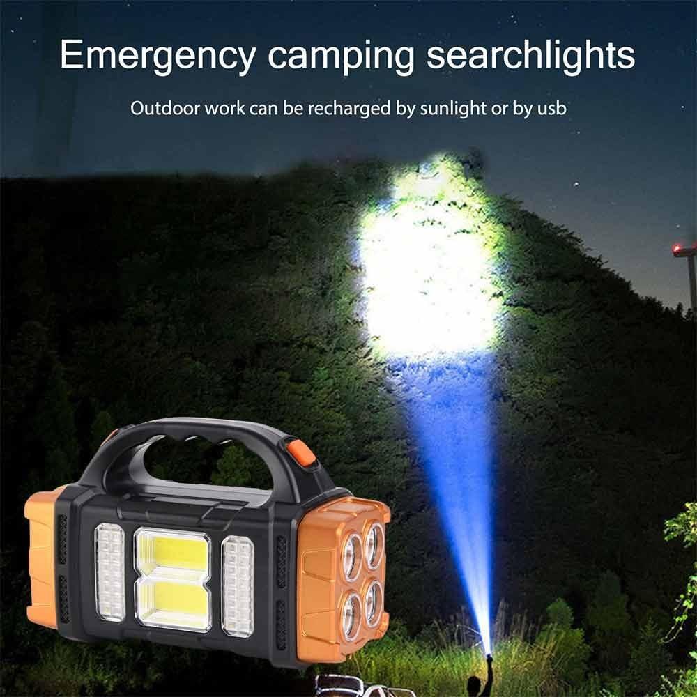 High Power Solar Emergency Light Waterproof Led Flashlight COB Searchlight  Outdoor Use