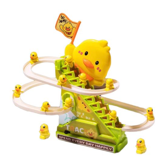

Duck Climbing Stairs Slide Toy with LED Light Music Toddlers Electric Duck Roller Coaster Sliding Race Track Toy with 12 Little Ducks Duck