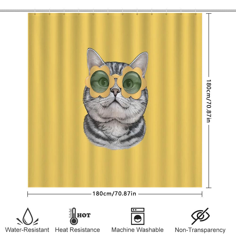 Cat Shower Curtain Cute Pet Bathroom Decor Funny Animal Pattern Waterproof Liner For Home