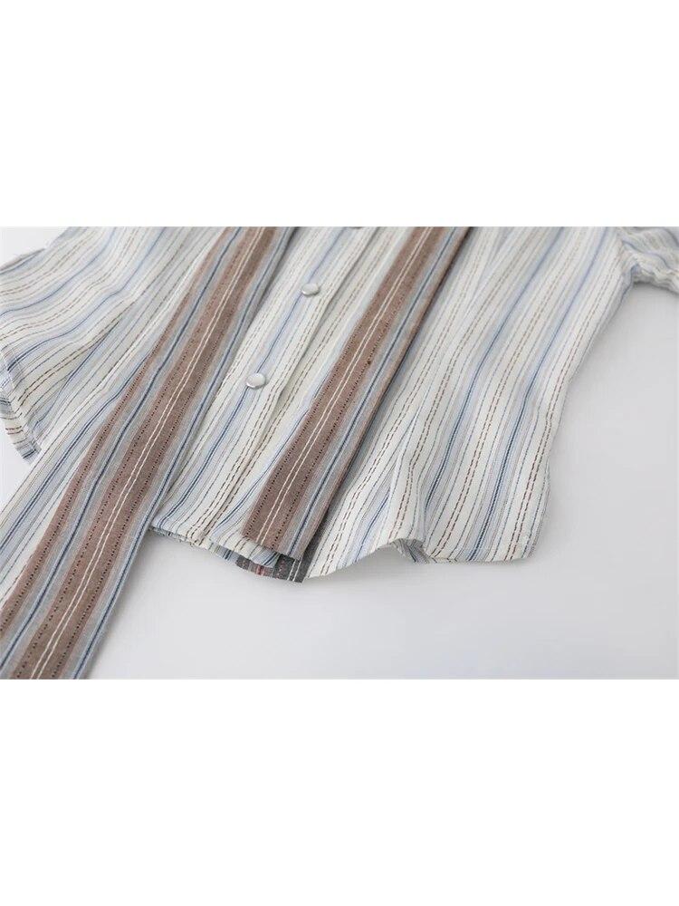 2000-tallets Estetikk Vintage Stripete Skjorter Kvinner Preppy Stil Knytedesign Løse Bluser Dame Motesans Y2k Kontortopper Ny