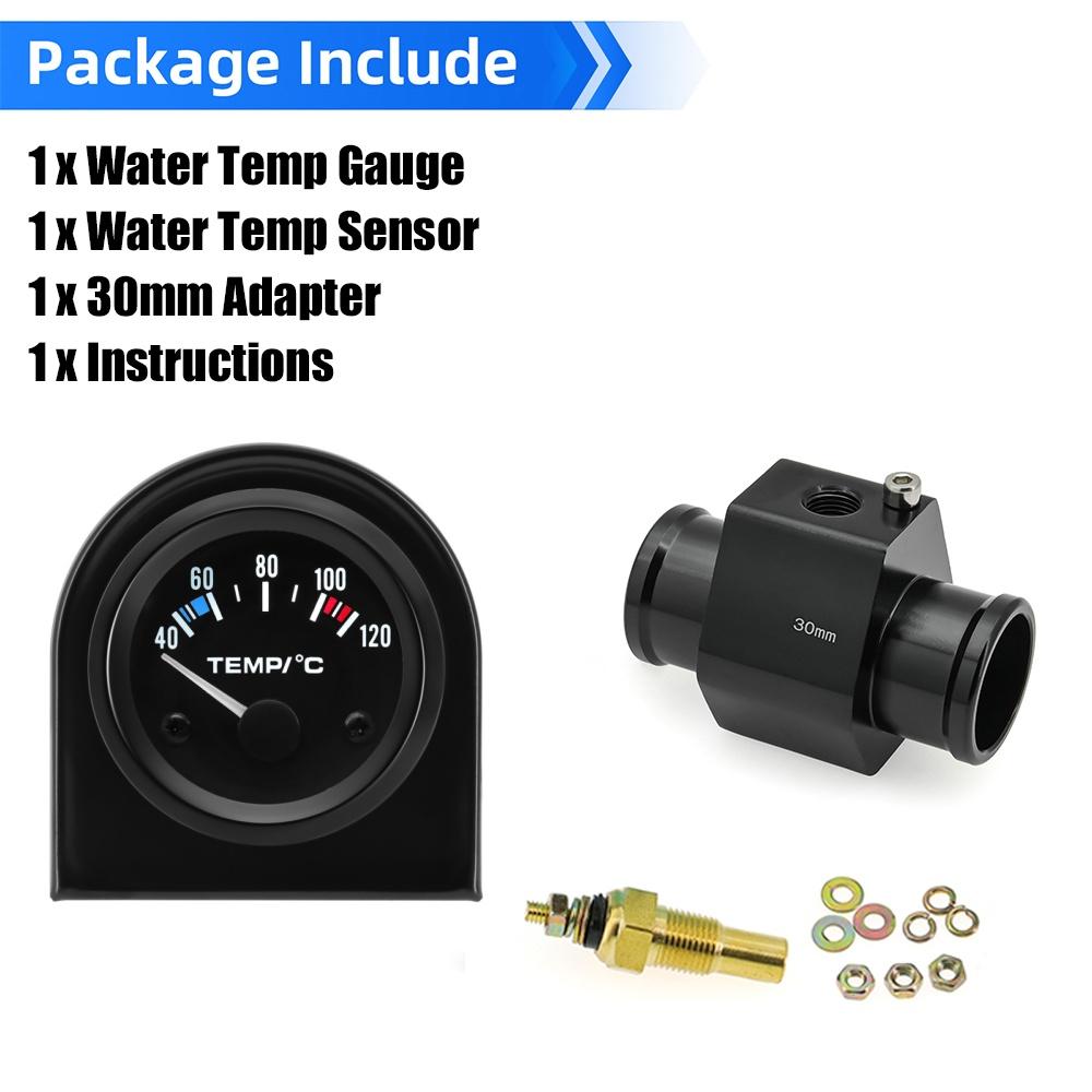 52mm Water Temperature Gauge 40-120 Celsius Water Temp Sensor Joint Pipe Sensor 26/28/32/34/36/38/40mm Hose Adapter For 12V Car