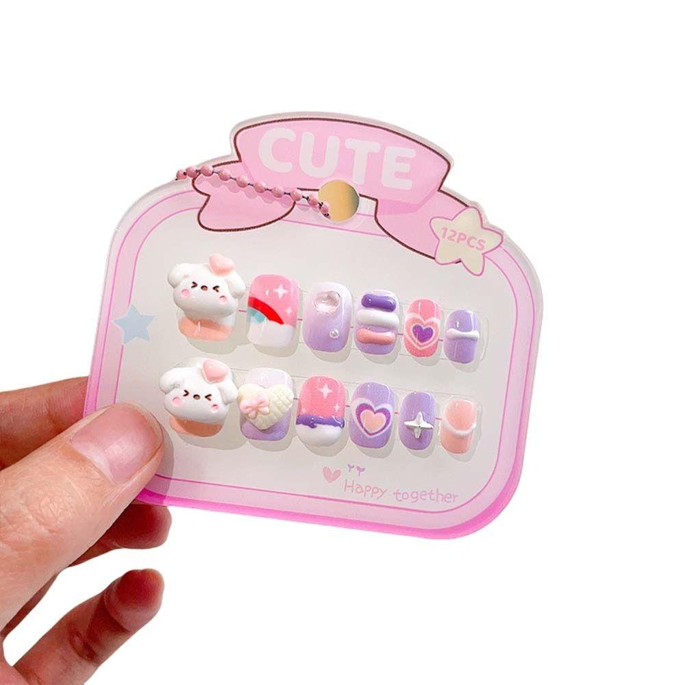 3D Animal Kids Cartoon Fake Nails Flower Bowknot Cartoon Nail Accessories Kids Toys Gift