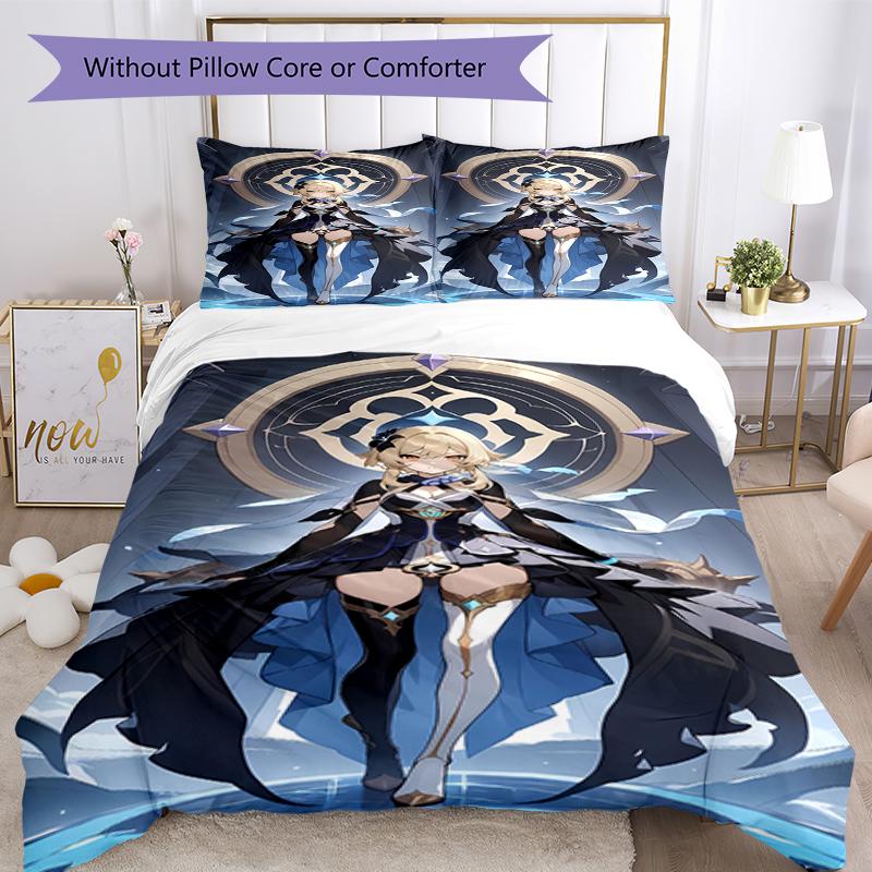 3pcs Genshin Impact Bedding Set Duvet Cover Closure Includes 1 Duvet Cover & 2 Pillowcases, Soft and Comfortable for All Seasons.