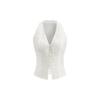 Elegant Slim Lace Edge V Neck Top Women Sleeveless Design Sensible Single Breasted