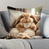 Vikama Cute Rabbit & Cup Print Cushion Cover Soft Decorative Throw Pillowcase For Home Sofa Bedroom Office - Polyester