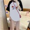 Loose Large Color-blocked Rotator Sleeve Rag-sleeved Short-sleeved T-shirt for Women In Spring and Summer Korean Style Design Top