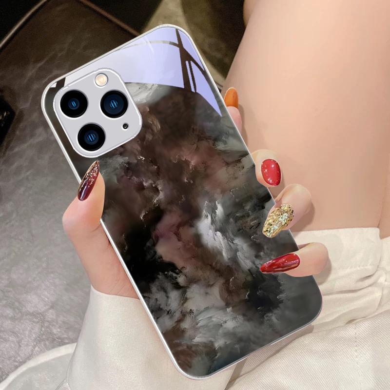 Geometrischer Farbverlauf Für iPhone 16 Pro Max 15 Pro 14 13 12 Mini 11 XS Max XR 7 8 Plus SE 2022 Gehärtetes Glas Handyhülle