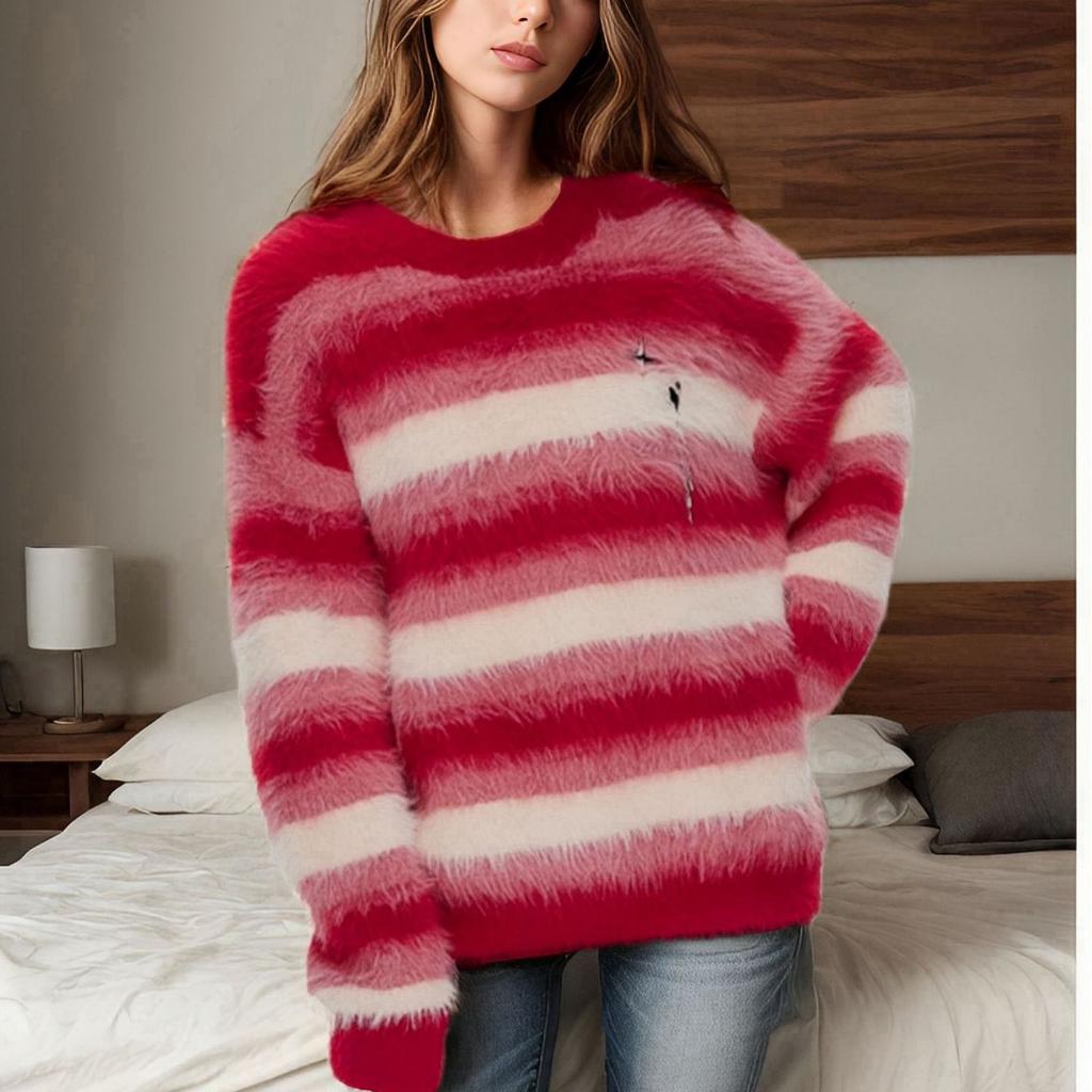 Casual Solid Knit Sweater Ladies V Neck Crew Neck Warm Daily Long Sleeve Blouse