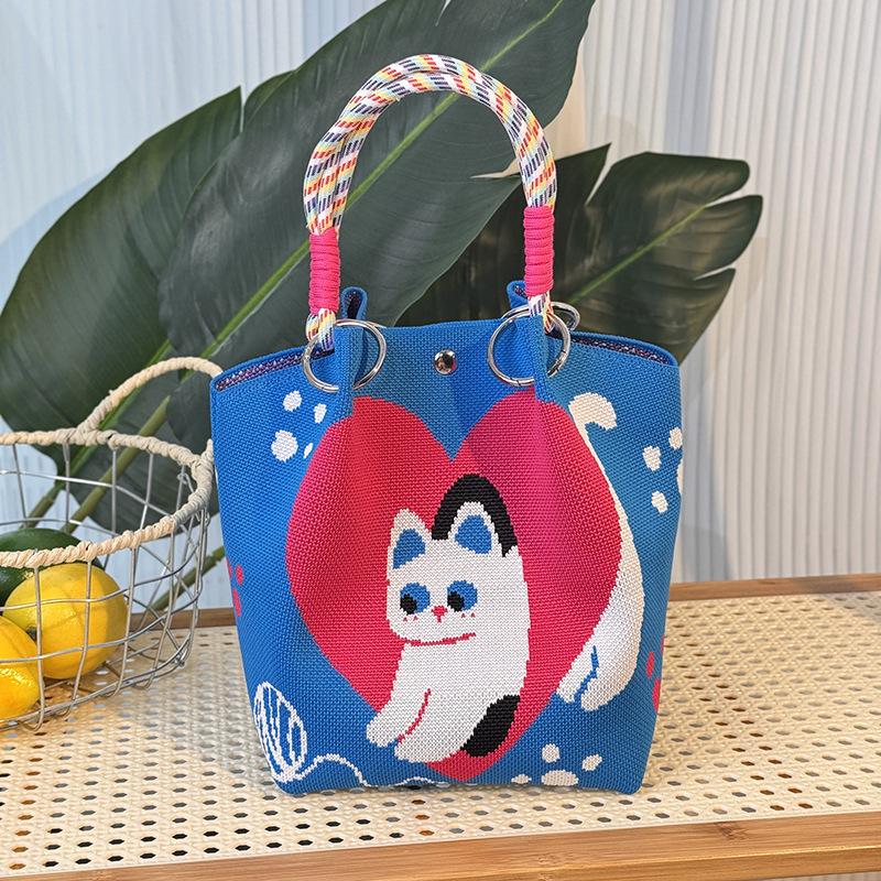 

Large Capaci Knitted Handbag Casual Portable Lunchbox Bag Single Oulder Bag Versatile Daily Handheld Bag