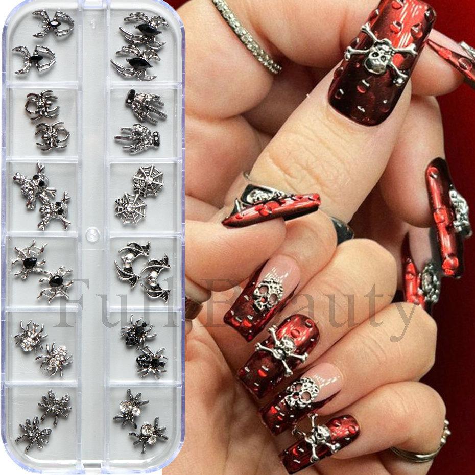 New nail art accessories Halloween dark gem spider skull ghost hand metal alloy nail accessories