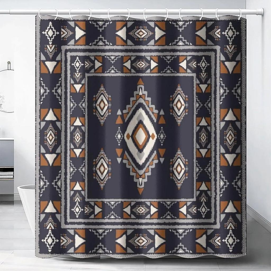 Colorful Rustic Shower Curtain Southwest Family Bathroom Decoration 180x 180cm Waterproof Shower Curtain with 12 Hooks