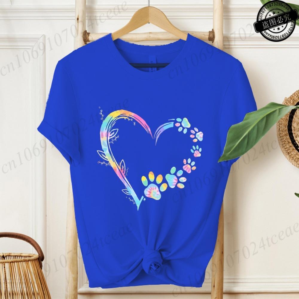 Heart Dog Paw Print Women's T-shirt, Graphic T-shirt, Short-sleeved T-shirt, Summer Fashion, Casual Street Fashion Top