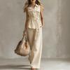 GMXIA Women's  Sleeveless Shirt Collar 1Fashion Casual Pants Suits