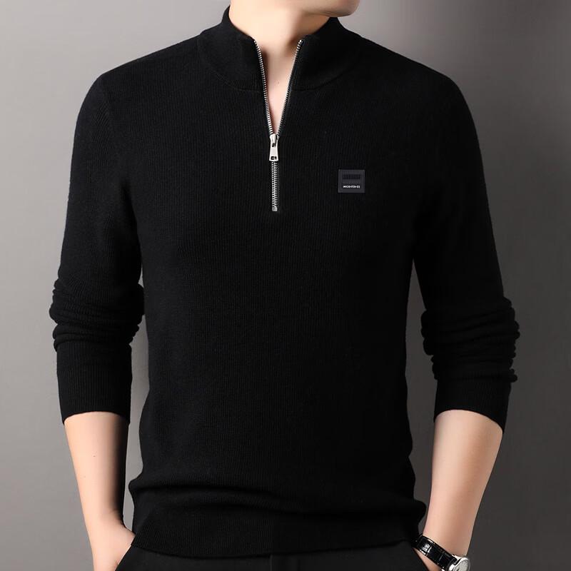 Hengyuanxiang Men s 100% Pure Wool Stand-Collar Zipper Sweater XL