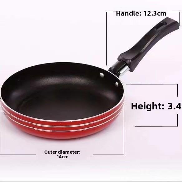 Mini Plastic Handle Aluminum Flat Bottom Fried Egg Pan, Thickened Non-Stick Pan Flat Bottom Fried Egg Fried Steak Aluminum Fried Pan