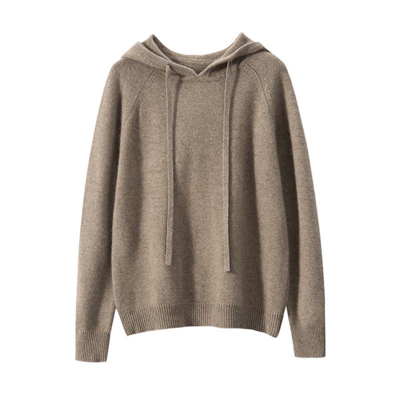 2026 Autumn/Winter Women's Cashmere Hooded Pullover: Thick, Loose, Ribbed Knit Sweater Jumper