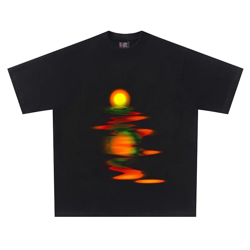 Dämmerungsreflexionen Reflexionsölmalerei Grafischer Druck T-Shirt Rundhals Herren und Damen Kurzarm Locker T-Shirt