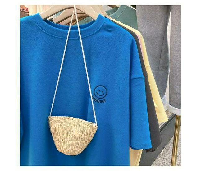 Women's Embroidered Short Sleeve Loose Fit Tee - Summer 2025 Korean Plus Size Trend