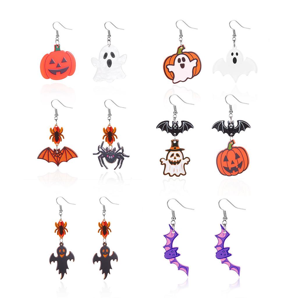 Halloween Bat Pumpkin Ghost Acrylic Earrings With Asymmetrical Animal Design For Festive Wear