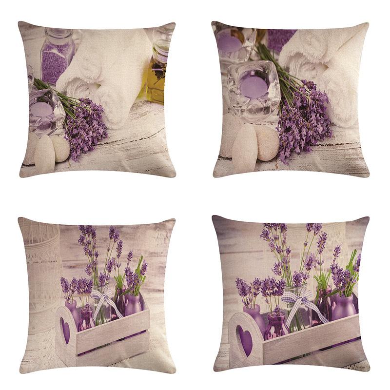 Purple Landscape Lavender Collection Digital Printing Short Plush Pillow Covers For Car Sofa Office Cushion Cover Home Goods