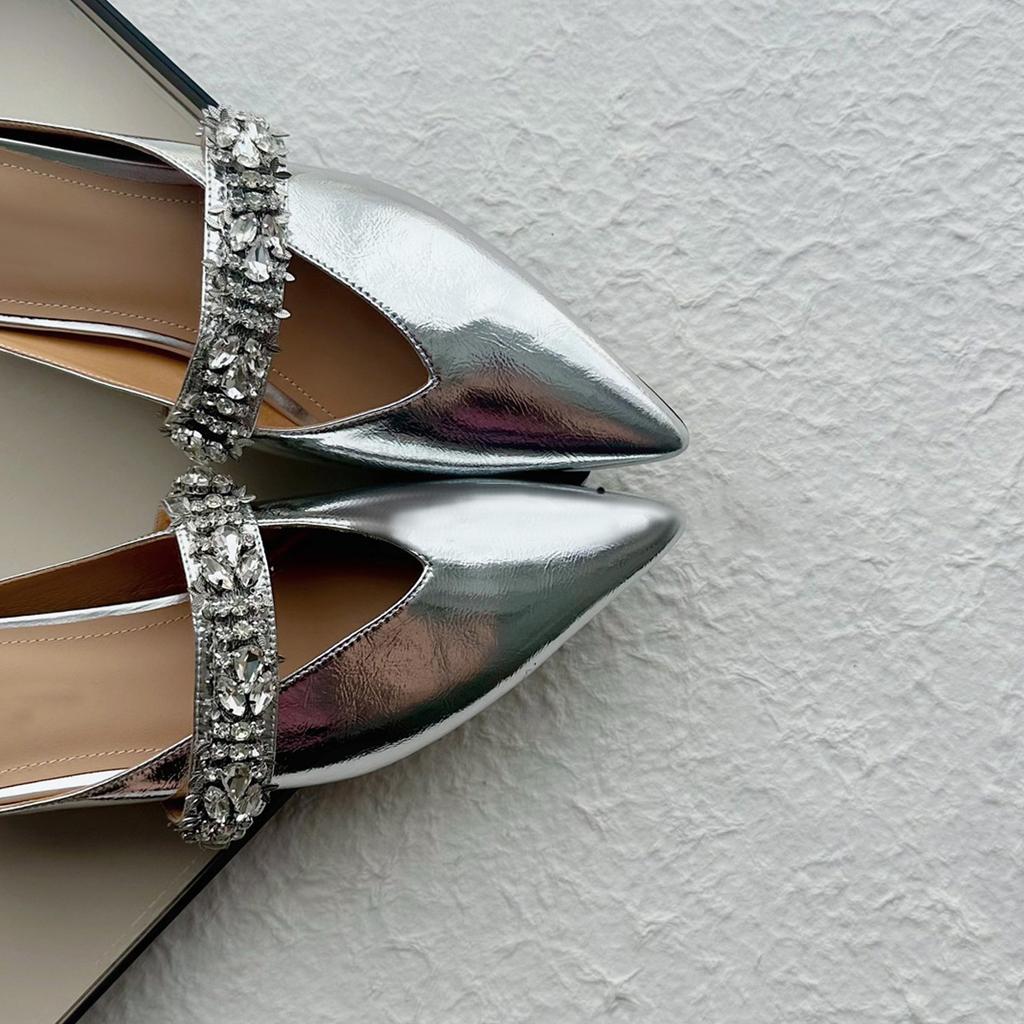 Sheepskin Version~ Zhao Ruth's Same One-word with Rhinestone Bag Head Slippers Women's Retro Summer Thick-bottomed Pointed Half Slippers